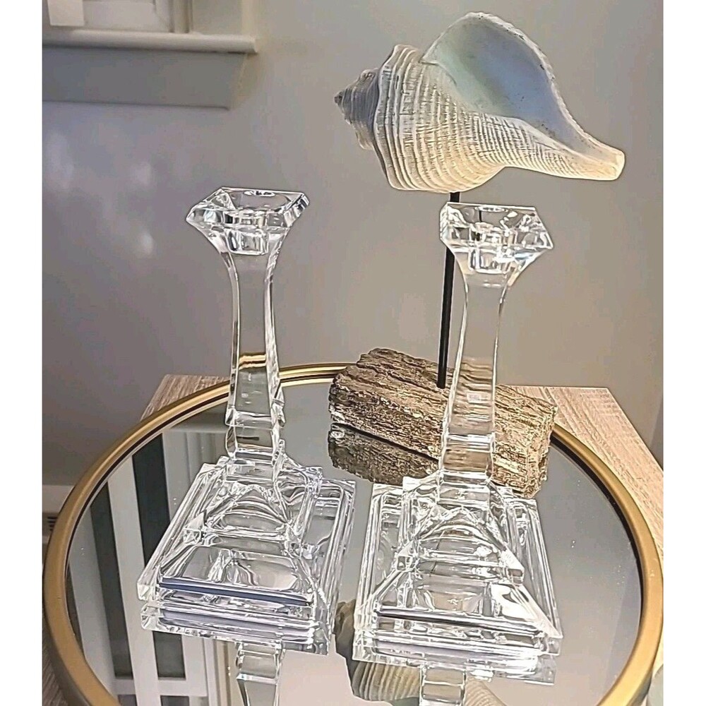 Vtg* Atq*24% Lead Fine Crystal* Candlestick Holders Pair 8” St. George Crystal*